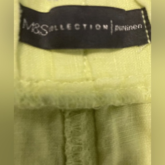 M & S collection pants size 16 Capri 100% LINEN draw string pockets yellow - Picture 5 of 5